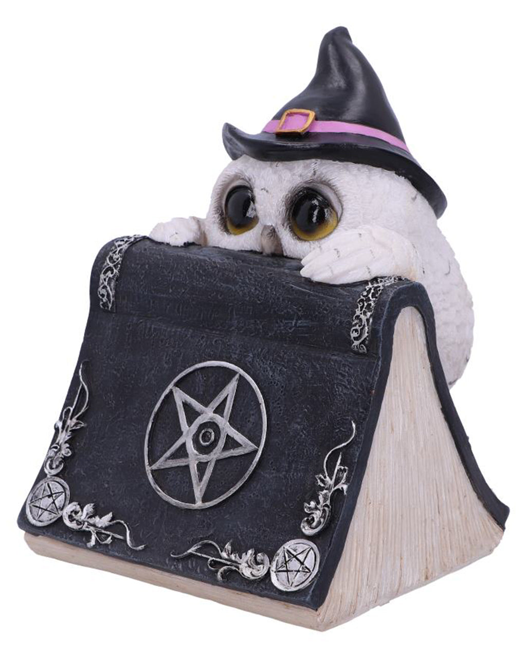 Weiße Eule mit Zauberbuch & Pentagramm 15cm
