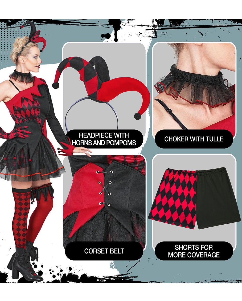 Böser Harlekin Kostüm für Damen