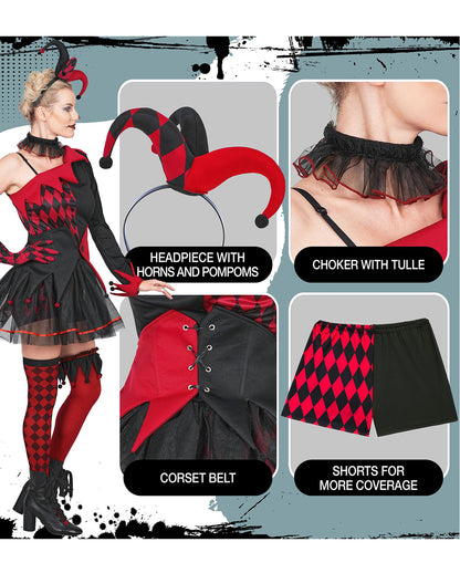 Böser Harlekin Kostüm für Damen