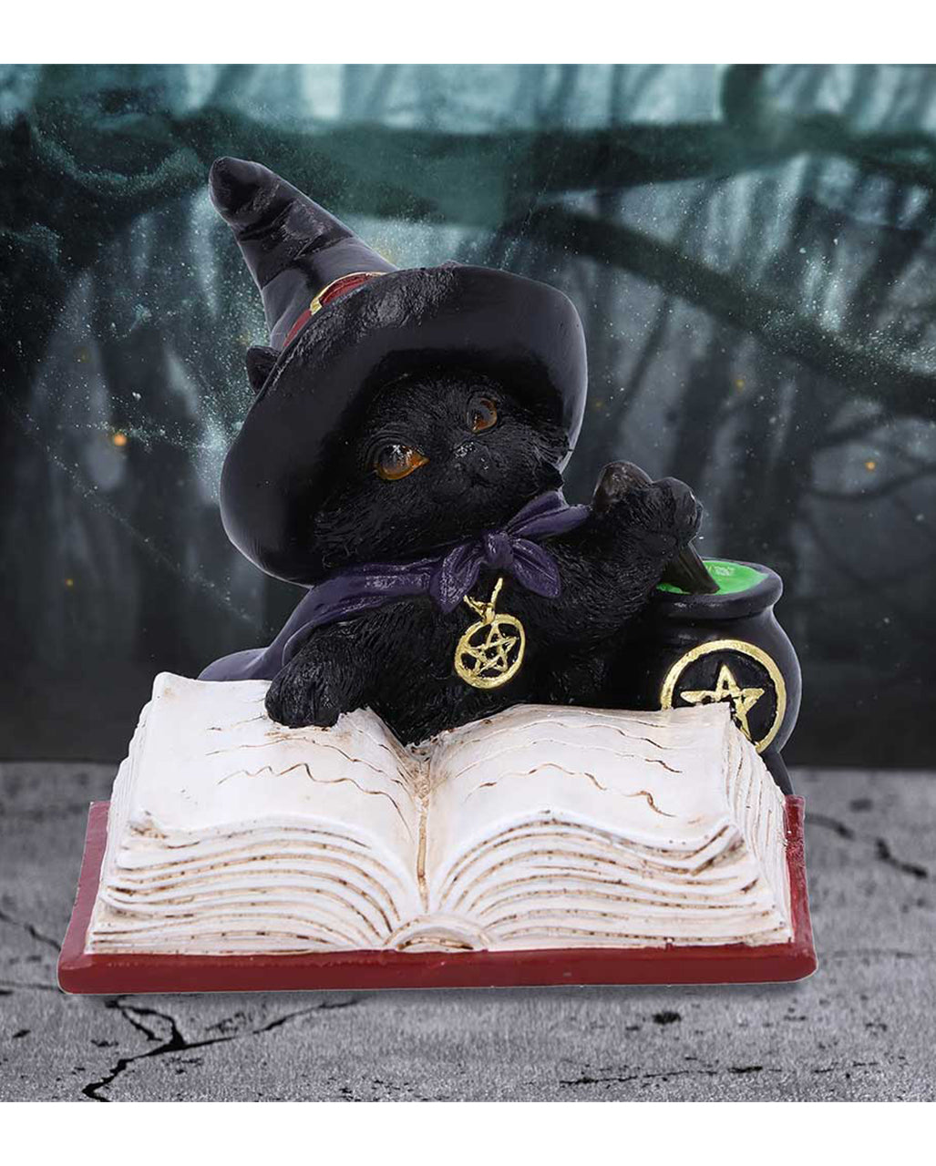 Katzenfigur mit Hexenhut & Hexenkessel 8,5cm