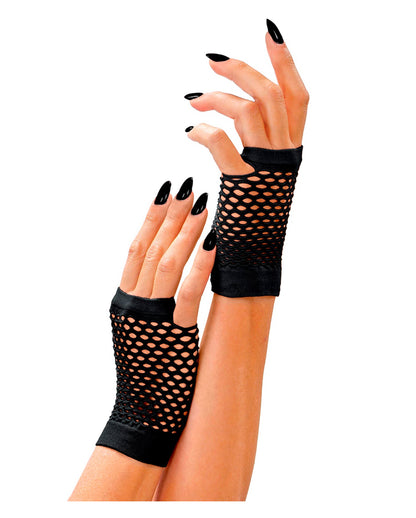Schwarze Fingerlose Netzhandschuhe Kurz