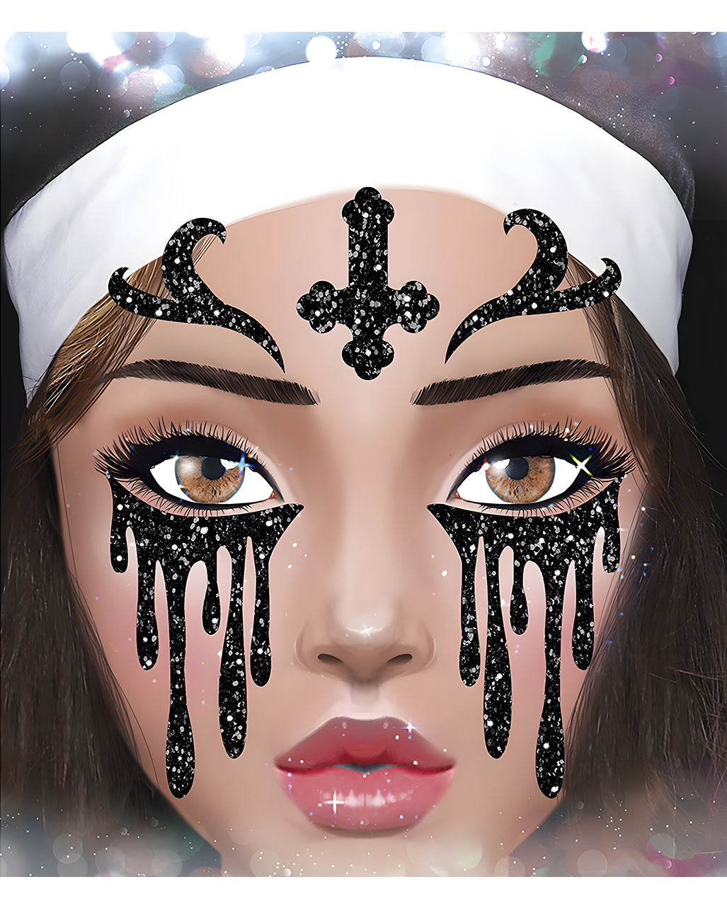 Sinister Nun Glitter Face Sticker