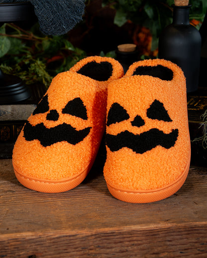 Fluffy Halloween Slippers With Pumpkin Face