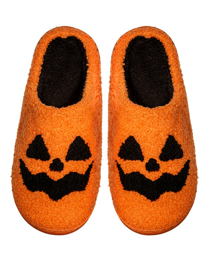 Fluffy Halloween Slippers With Pumpkin Face