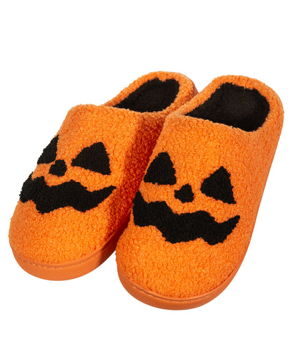 Fluffy Halloween Slippers With Pumpkin Face
