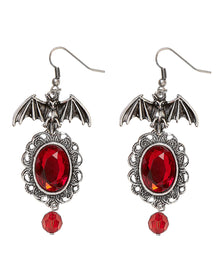 Rote Kostüm Ohrringe mit Fledermaus Motiv