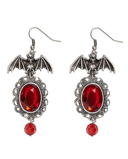 Rote Kostüm Ohrringe mit Fledermaus Motiv