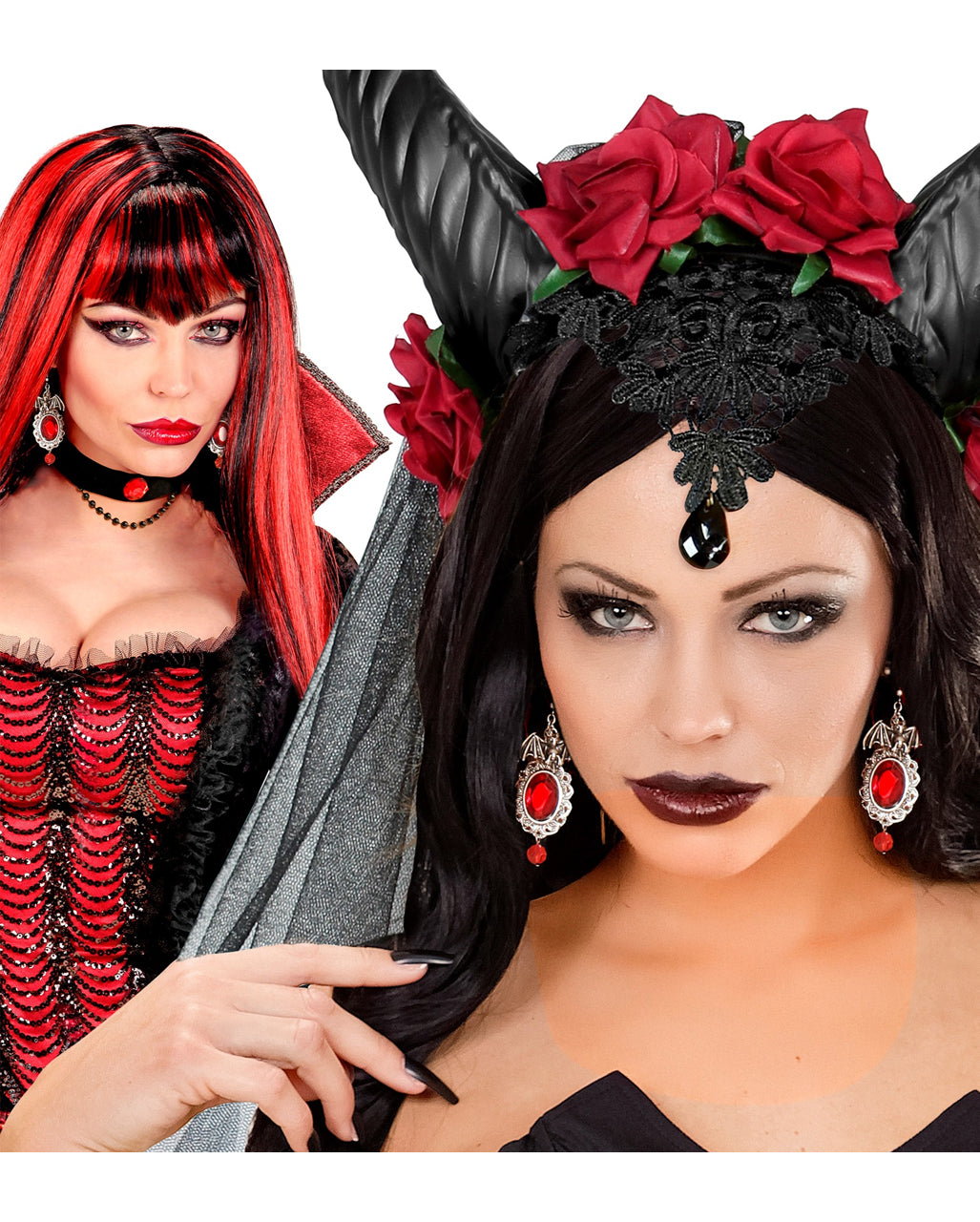 Rote Kostüm Ohrringe mit Fledermaus Motiv