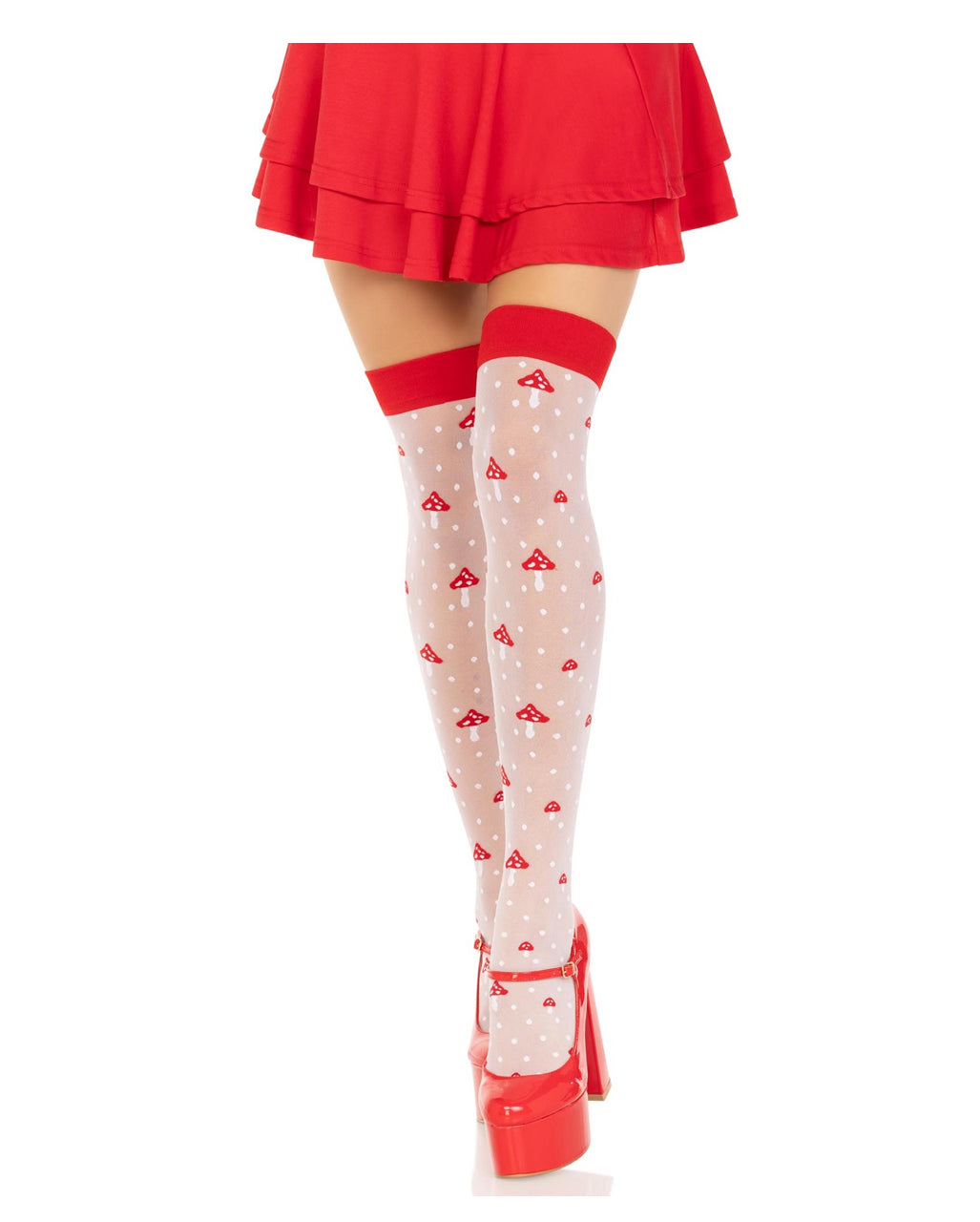 Overknees mit Fliegenpilzen