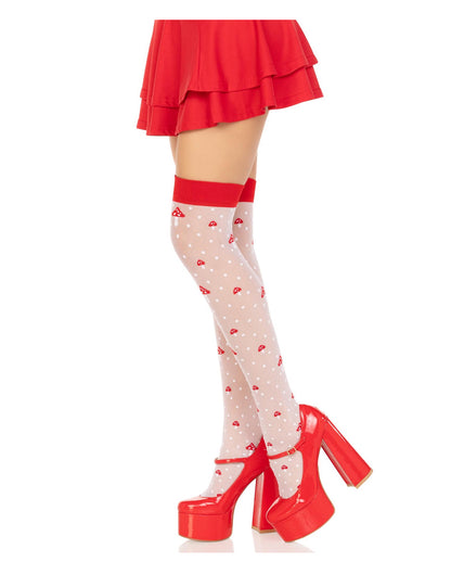 Overknees mit Fliegenpilzen