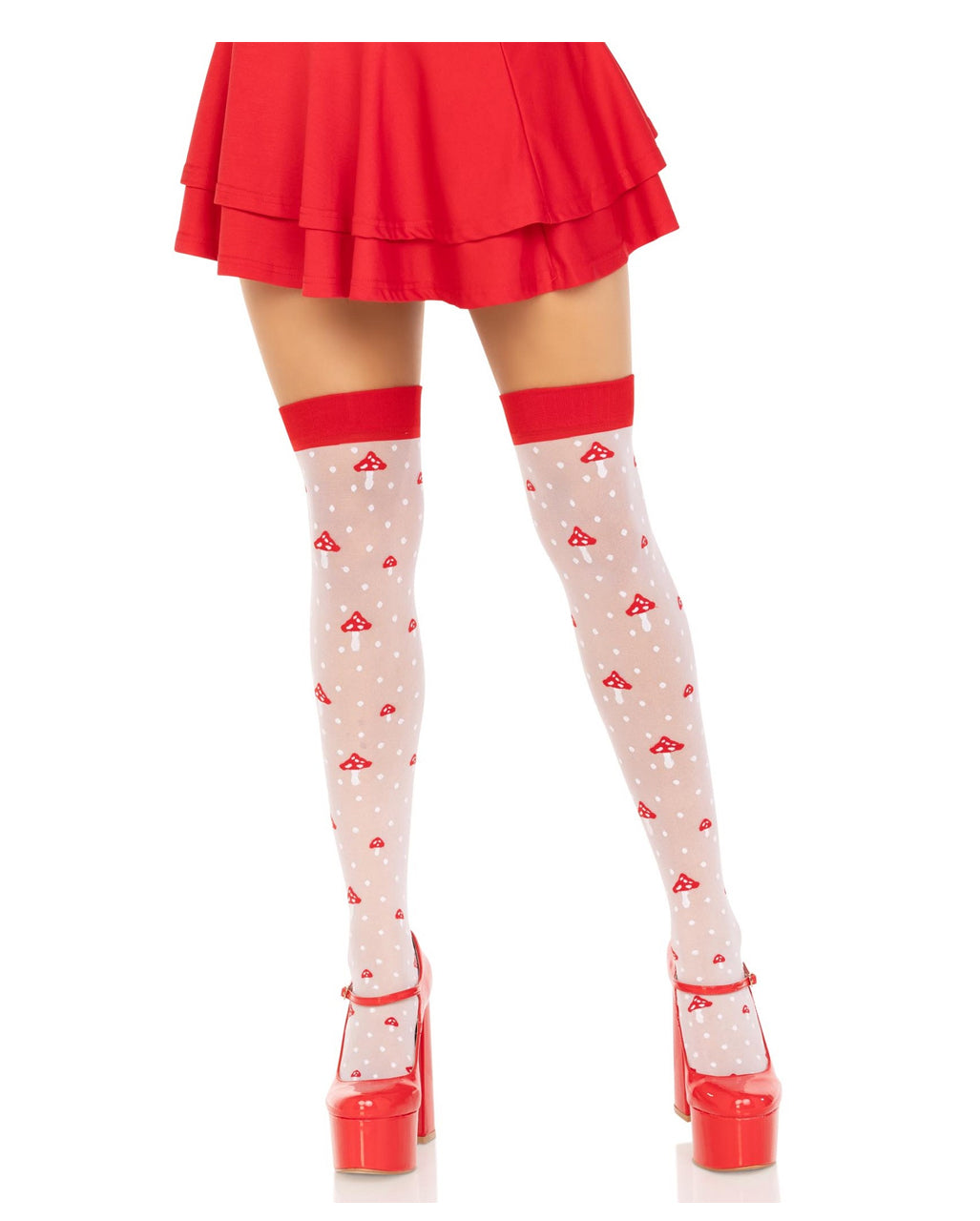 Overknees mit Fliegenpilzen