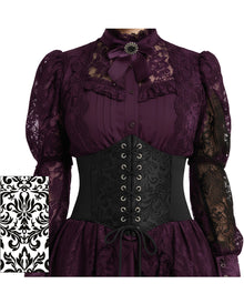 Floral, Shiny Corset – Black