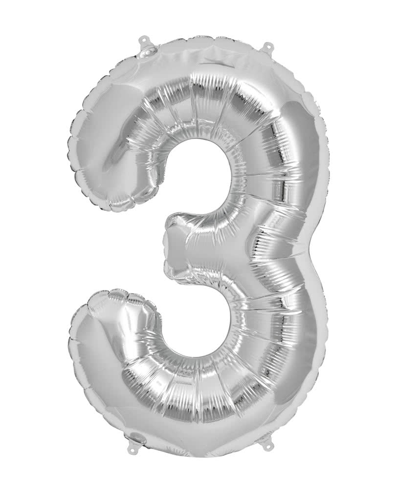 Folienballon Zahl 3 Silber