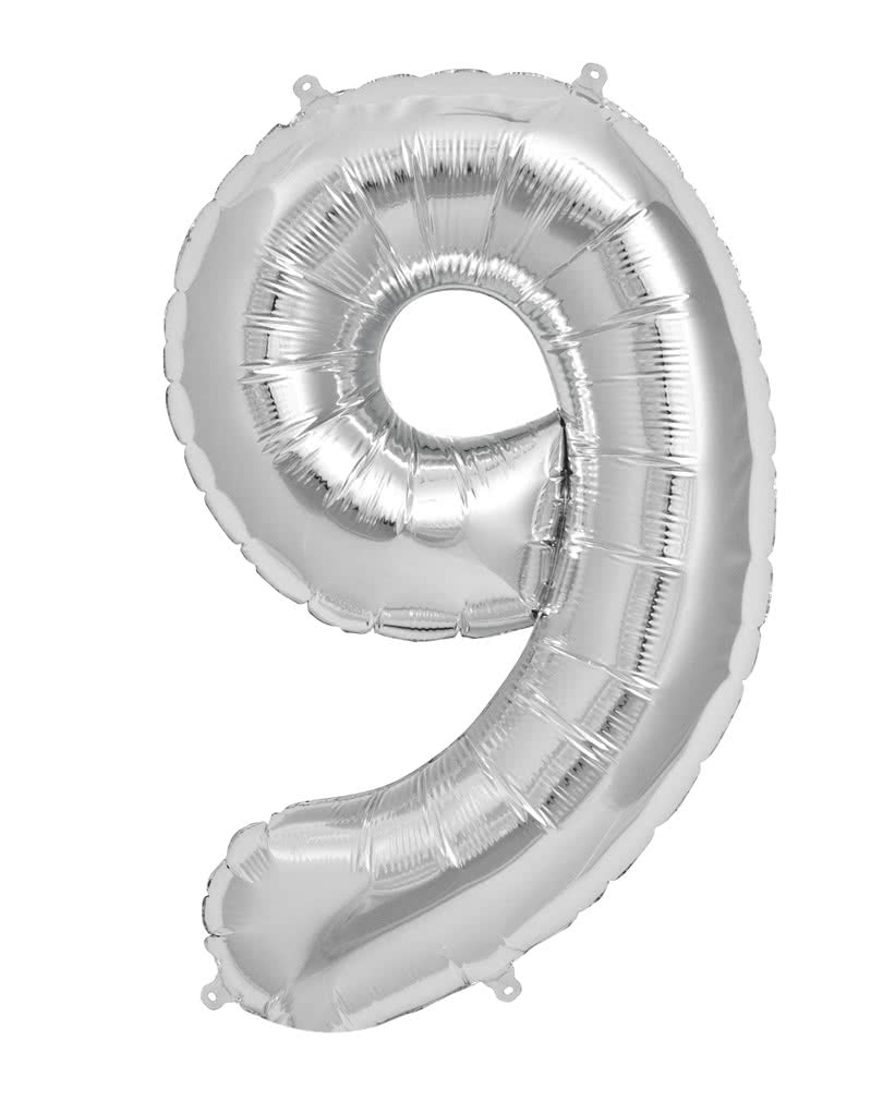 Folienballon Zahl 9 Silber