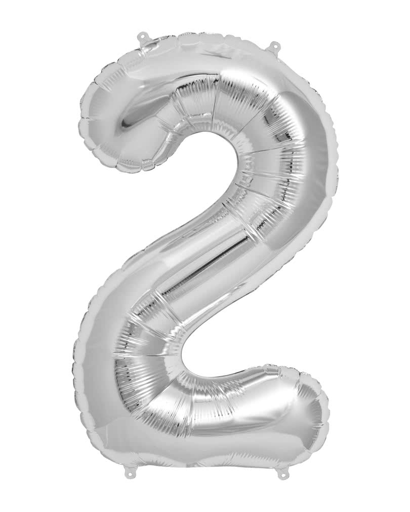 Folienballon Zahl 2 Silber