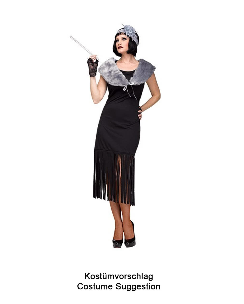 Schwarzes Fransenkleid Mix u. Match