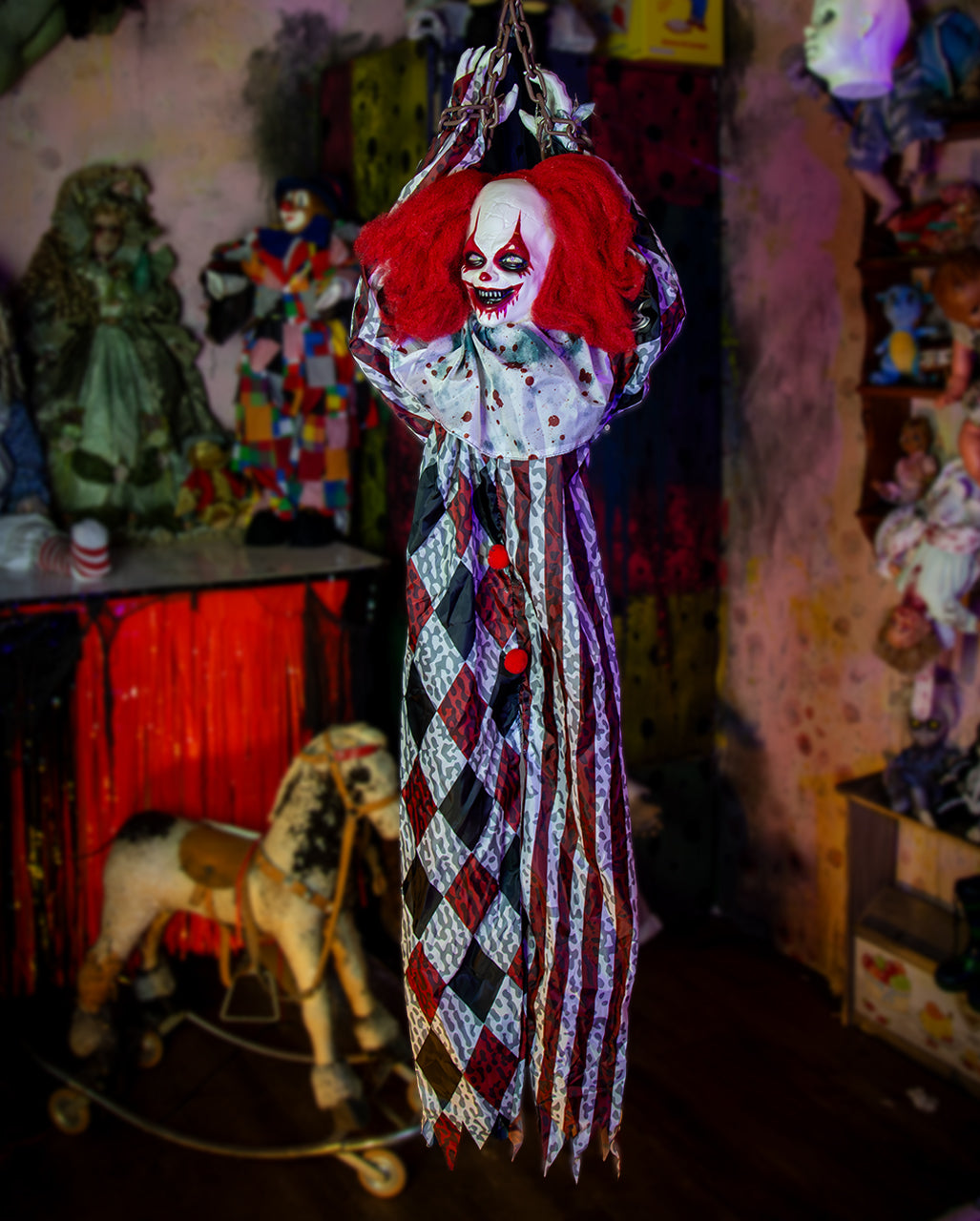 Freaky Horror Clown With Shaking Effect, Light & Sound 155cm