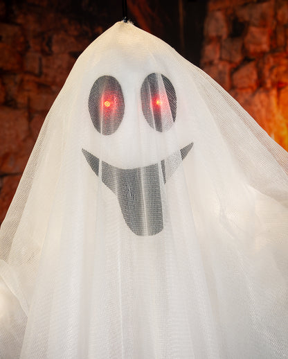 Halloween Gespenst Hängefigur mit LED & Kürbistasche 177cm