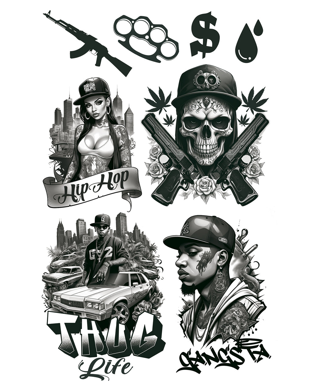 8-tlg. Gangster Klebetattoo Set