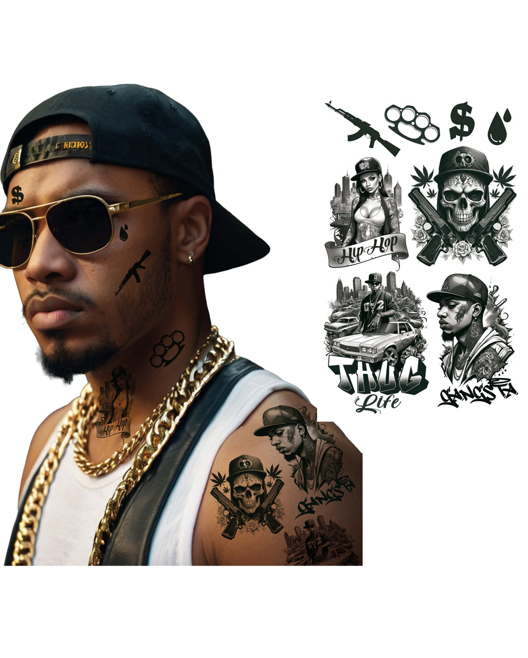 8-tlg. Gangster Klebetattoo Set