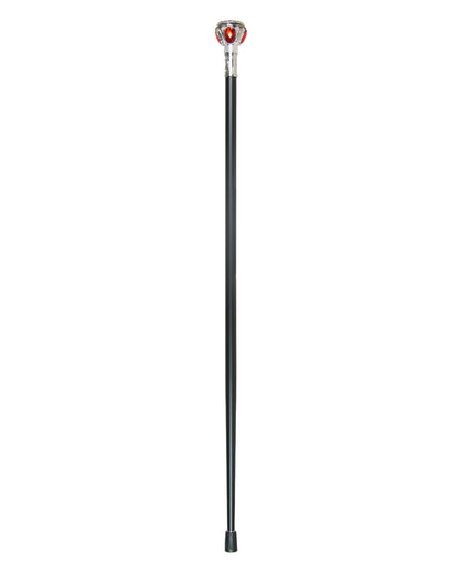 Walking Stick With Shiny Silver Knob & Red Stone 95cm