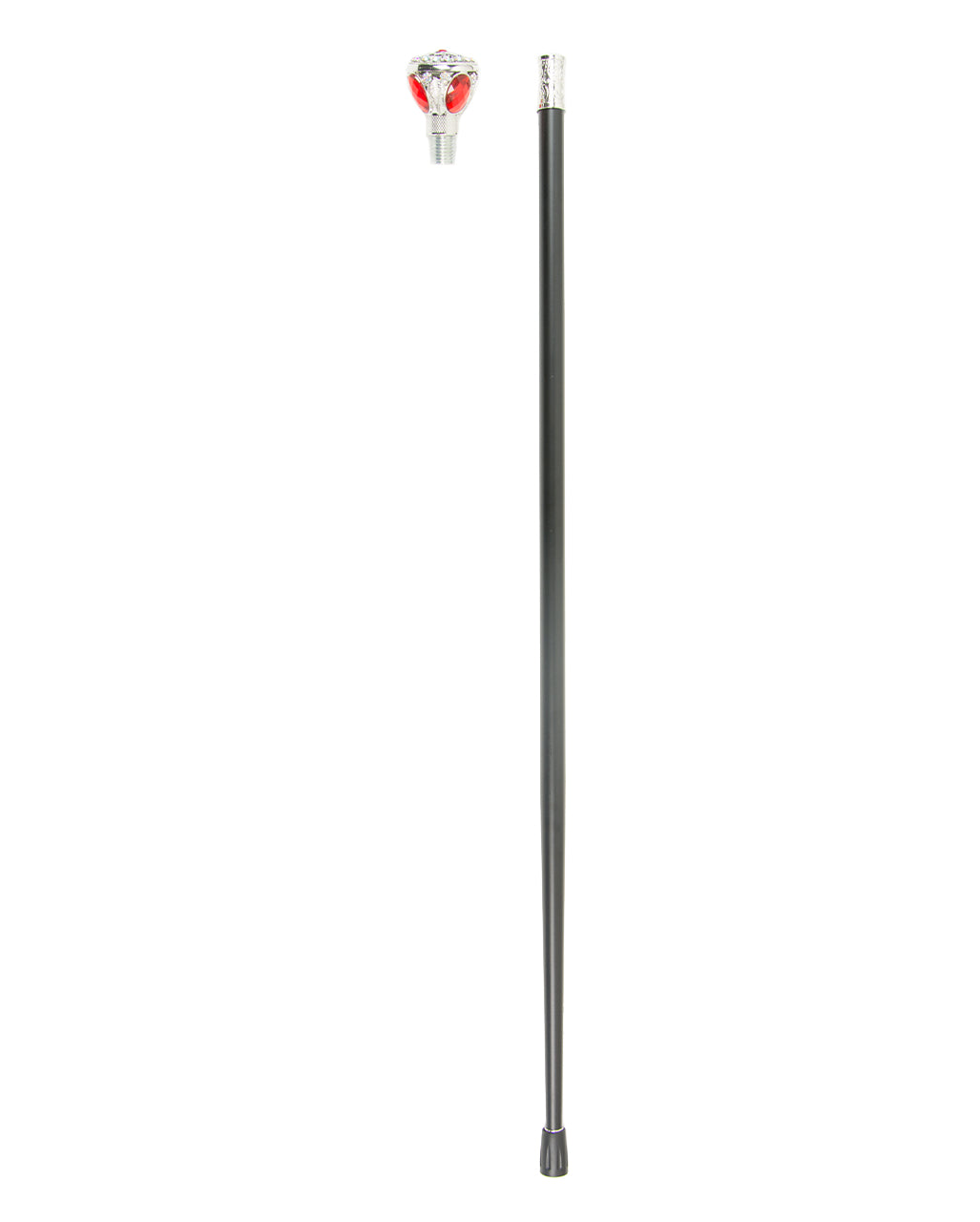 Walking Stick With Shiny Silver Knob & Red Stone 95cm