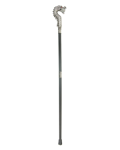 Walking Stick Silver Dragon With Red Eyes