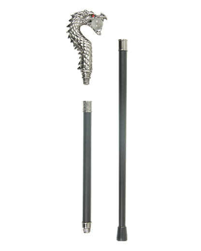 Walking Stick Silver Dragon With Red Eyes