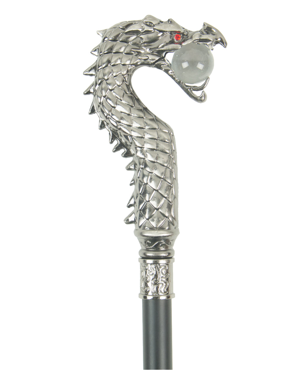 Walking Stick Silver Dragon With Red Eyes