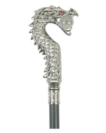 Silberner Drache mit roten Augen Spazierstock