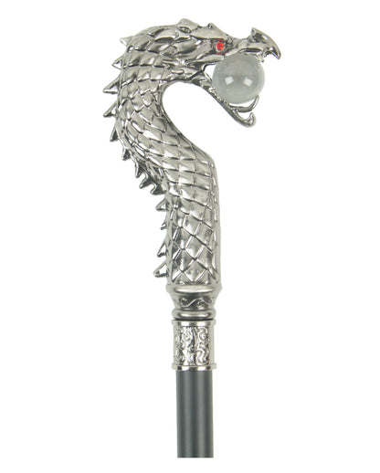 Walking Stick Silver Dragon With Red Eyes
