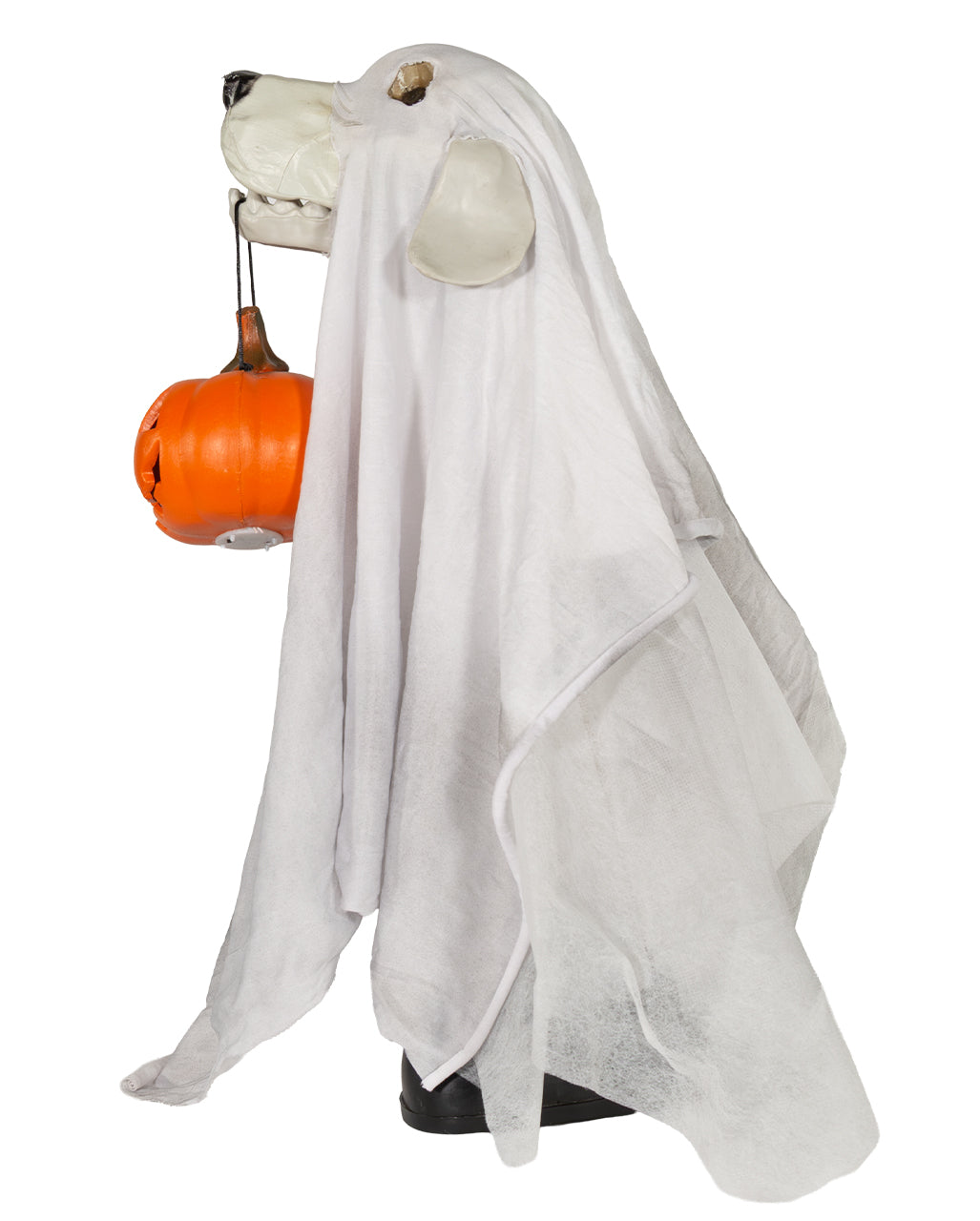 Ghost Dog With Pumpkin Lantern 55cm