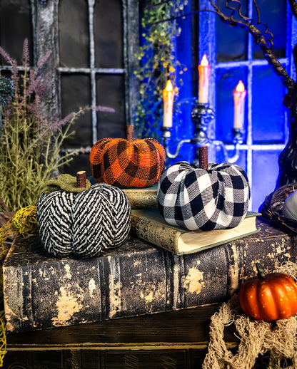 Patterned Fabric Pumpkins As Decoration Set Of 3 9x6cm