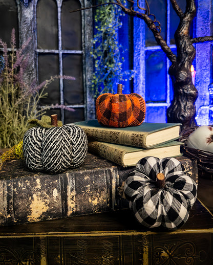 Patterned Fabric Pumpkins As Decoration Set Of 3 9x6cm
