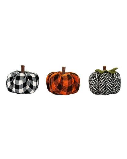 Patterned Fabric Pumpkins As Decoration Set Of 3 9x6cm
