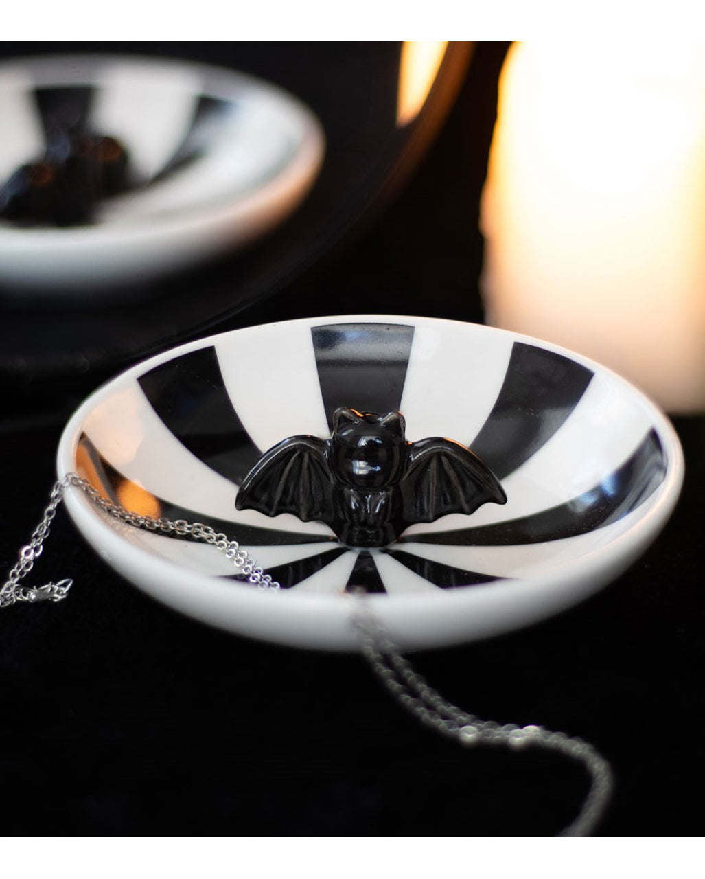 Striped, Round Jewelry Bowl With Bat 11cm Ø