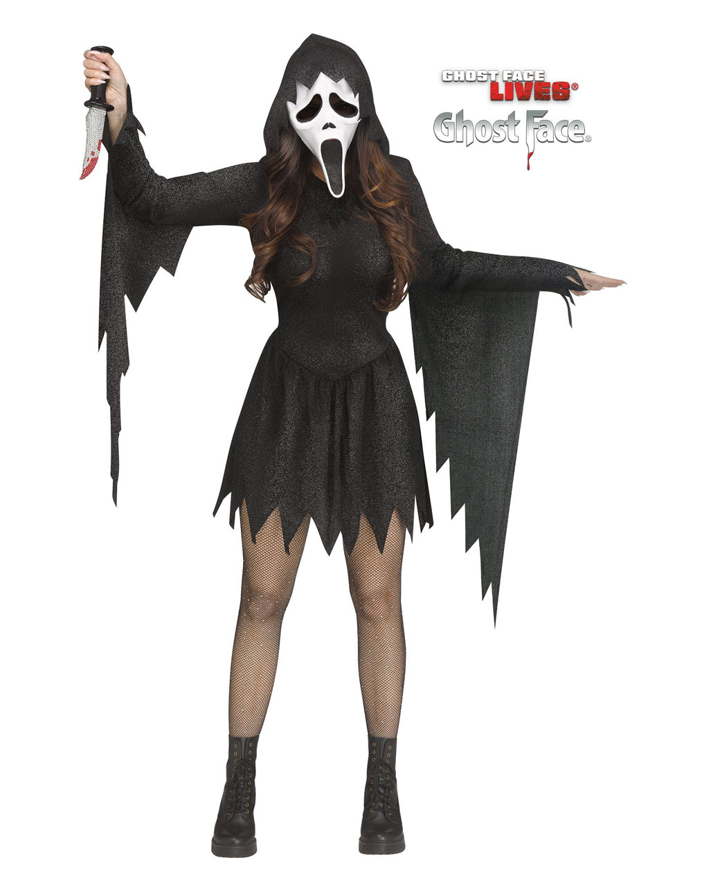 Ghost Face Damen Glitzer Kostüm mit Maske