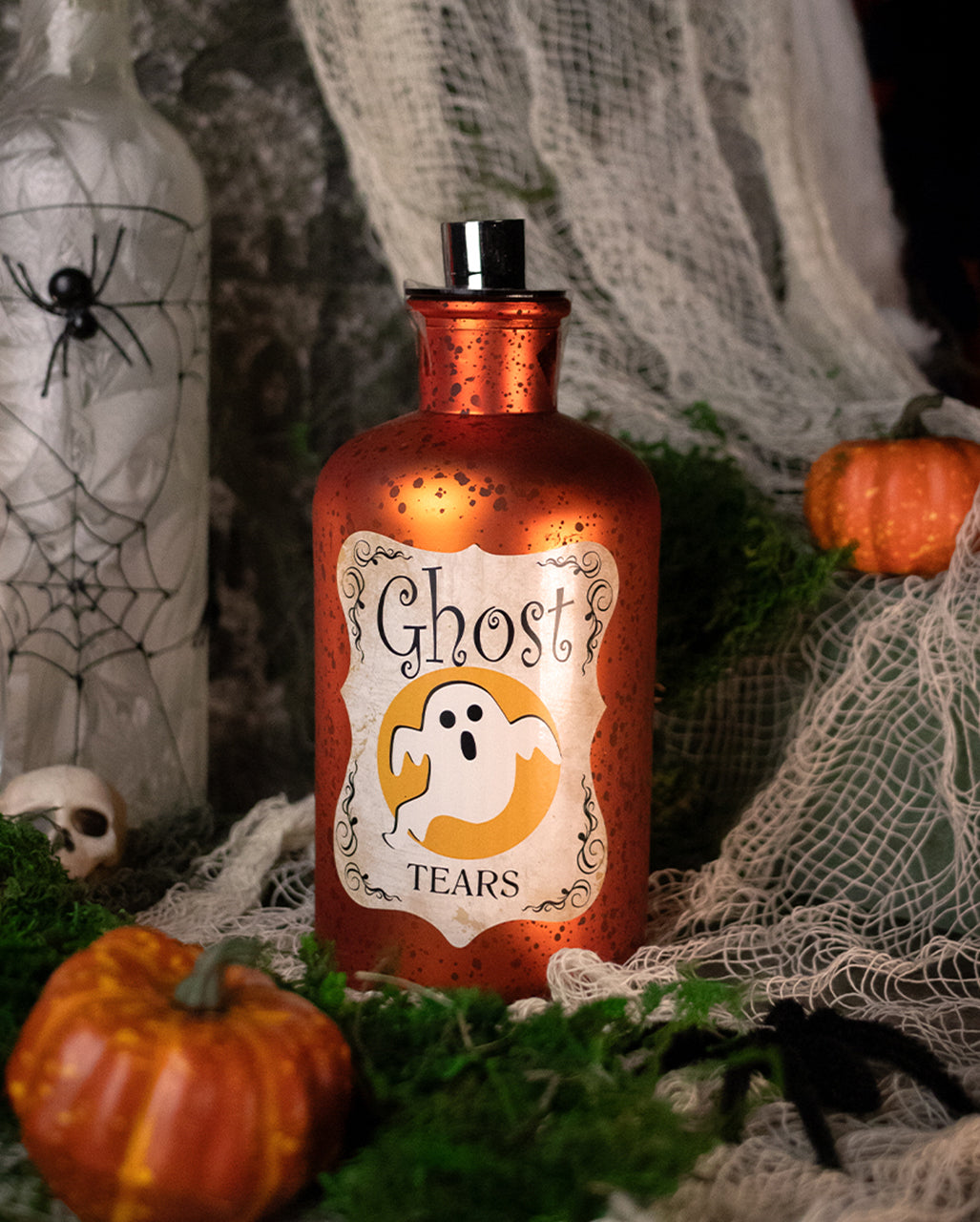 Ghost Tears Quecksilberglas Dekoflasche mit LED 18 cm