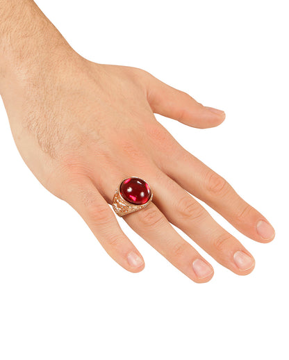 Vampir Ring Golden mit Rubinrotem Stein