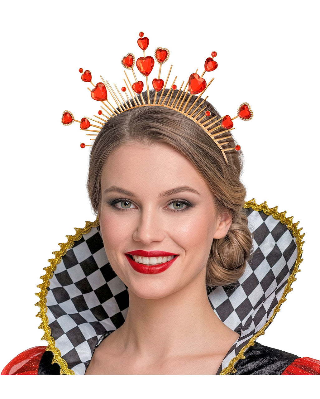 Diadem mit Herzen Gold-Rot