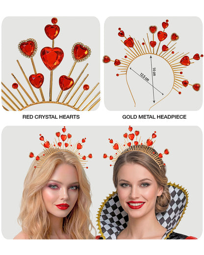 Diadem mit Herzen Gold-Rot