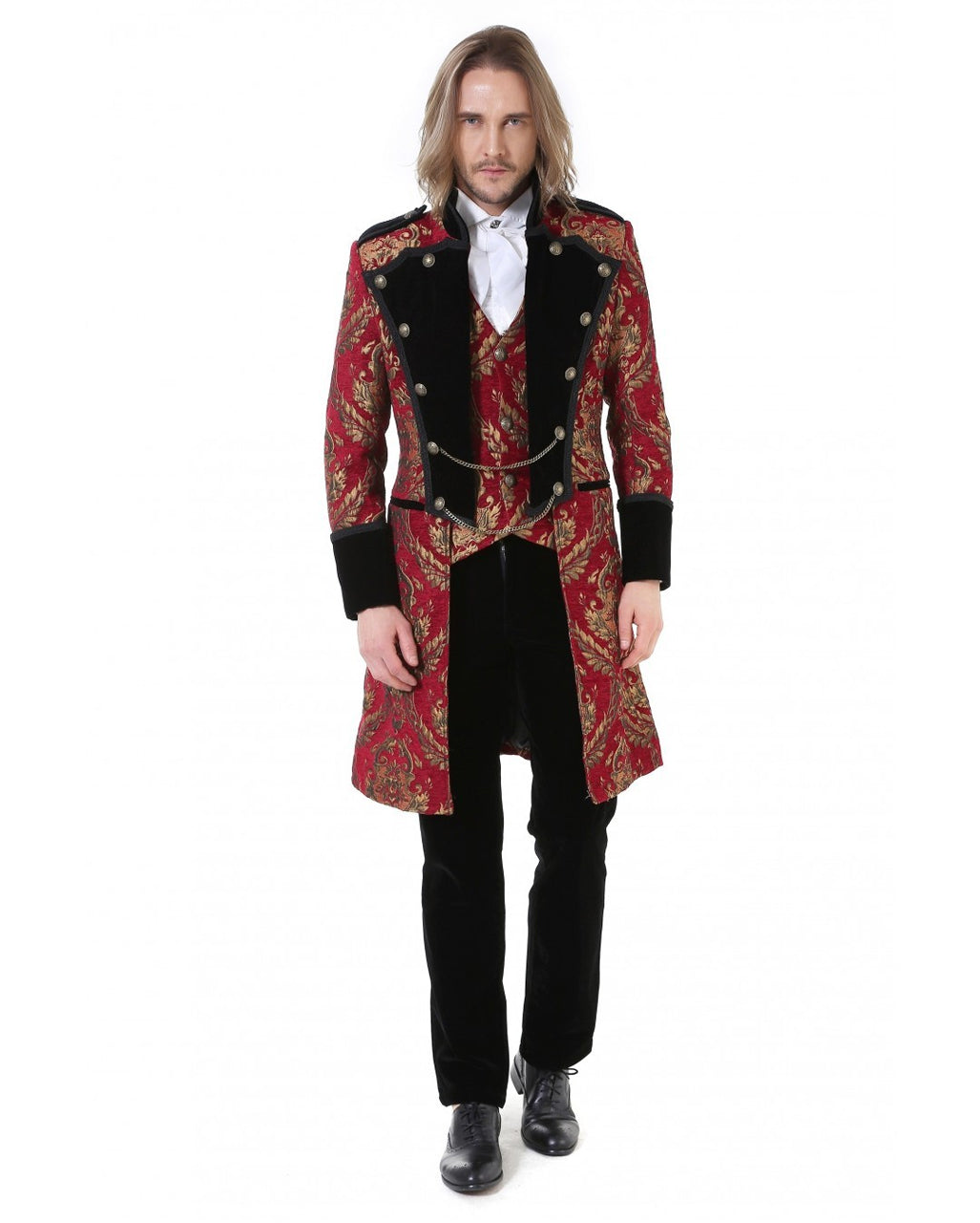 Gothic Aristokrat Herren Mantel Gold Rot Brokat