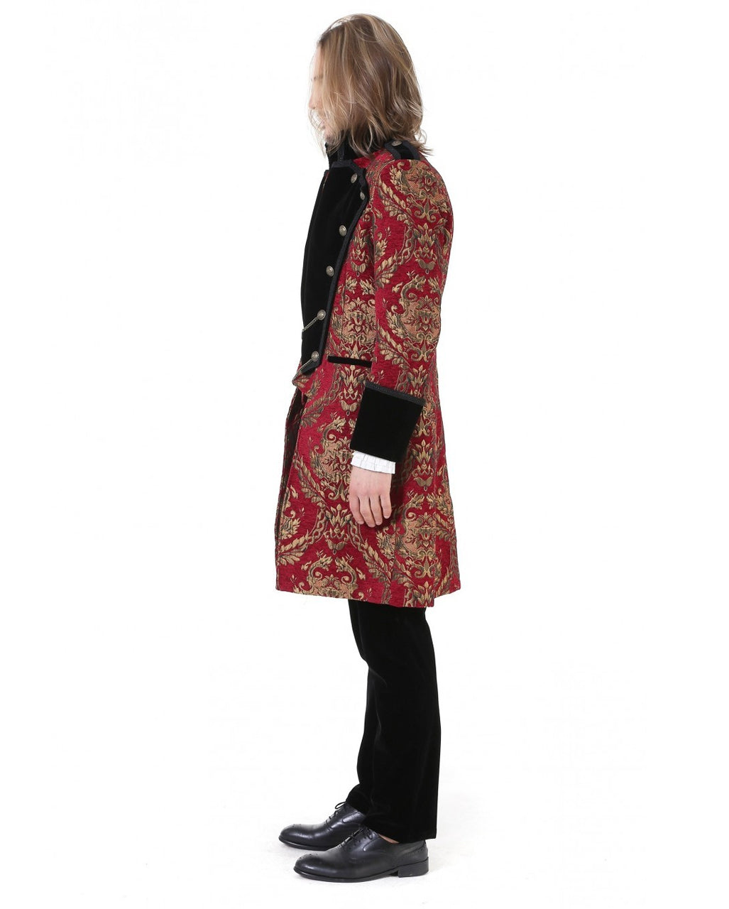 Gothic Aristokrat Herren Mantel Gold Rot Brokat