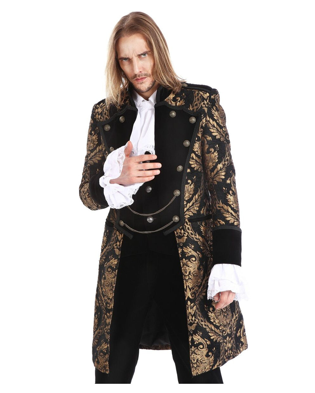 Gothic Aristokrat Herren Mantel Gold Brokat