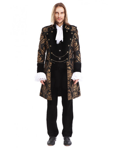 Gothic Aristokrat Herren Mantel Gold Brokat
