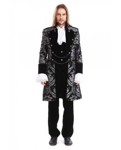 Gothic Aristokrat Herren Mantel Silber Brokat