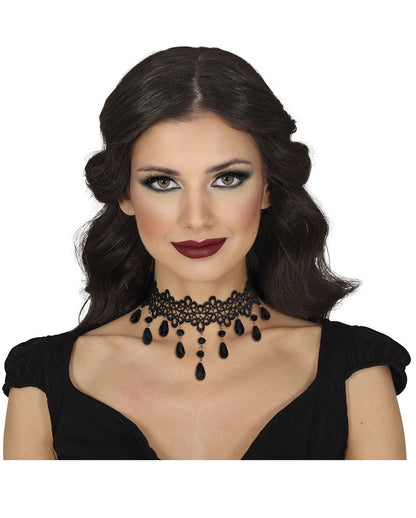 Gothic Baroque Necklace With Black Gemstones