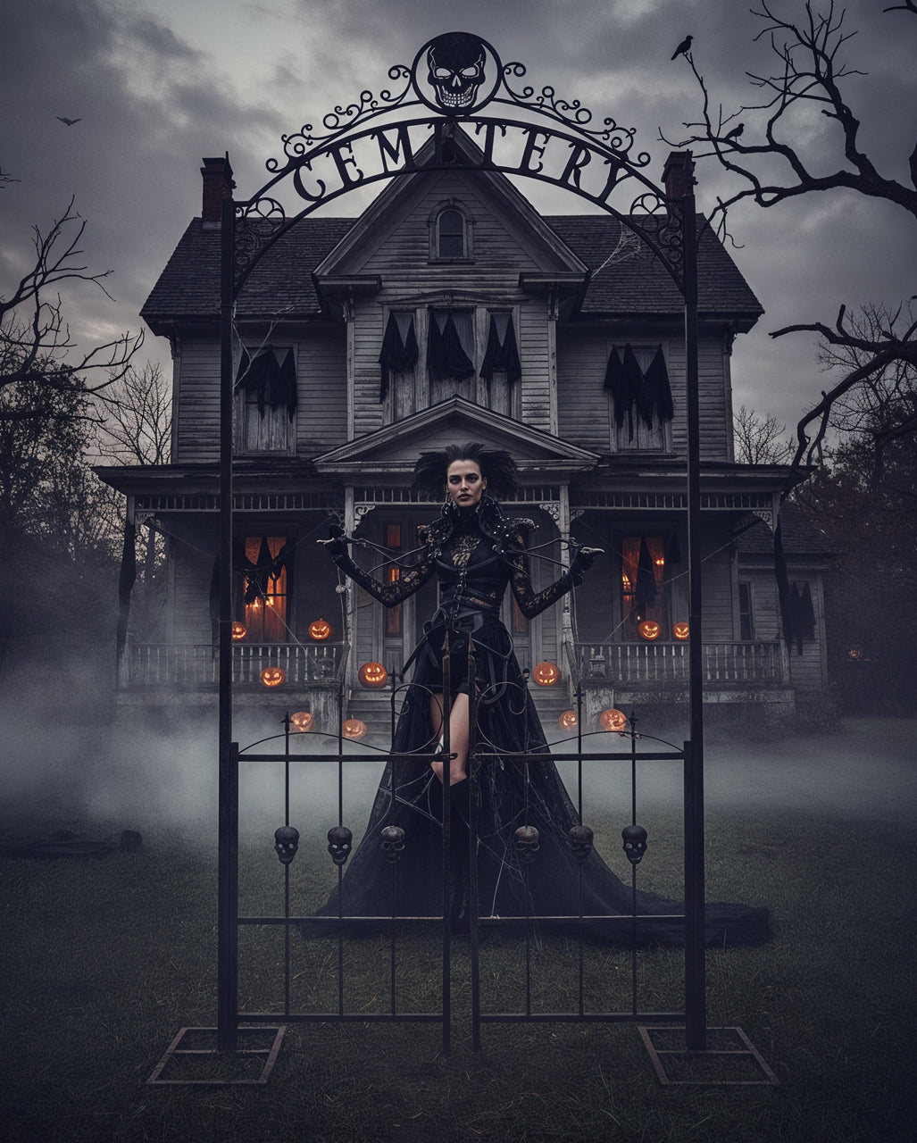 Gothic Cemetery Friedhofs Torbogen mit Gatter 2,85m