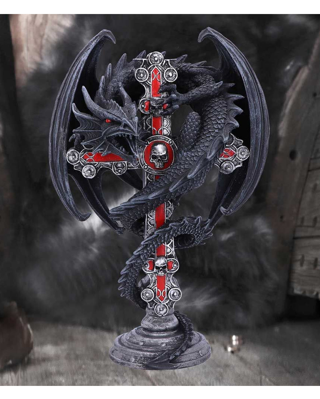 Gothic Drachen Kerzenständer 26,5cm