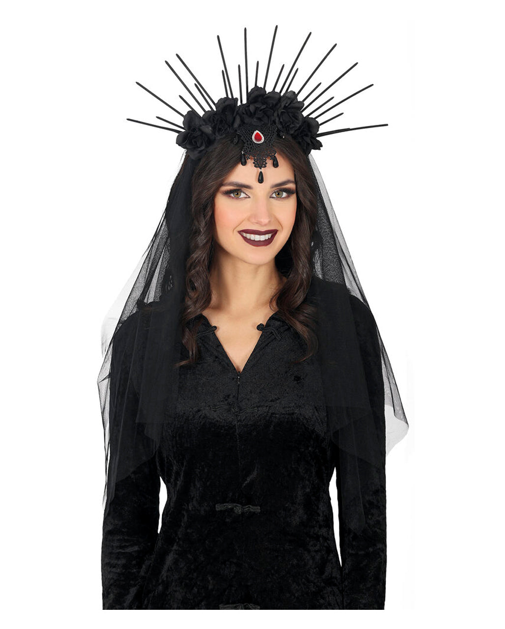 Gothic Haarreif mit schwarzen Blüten & Strahlen